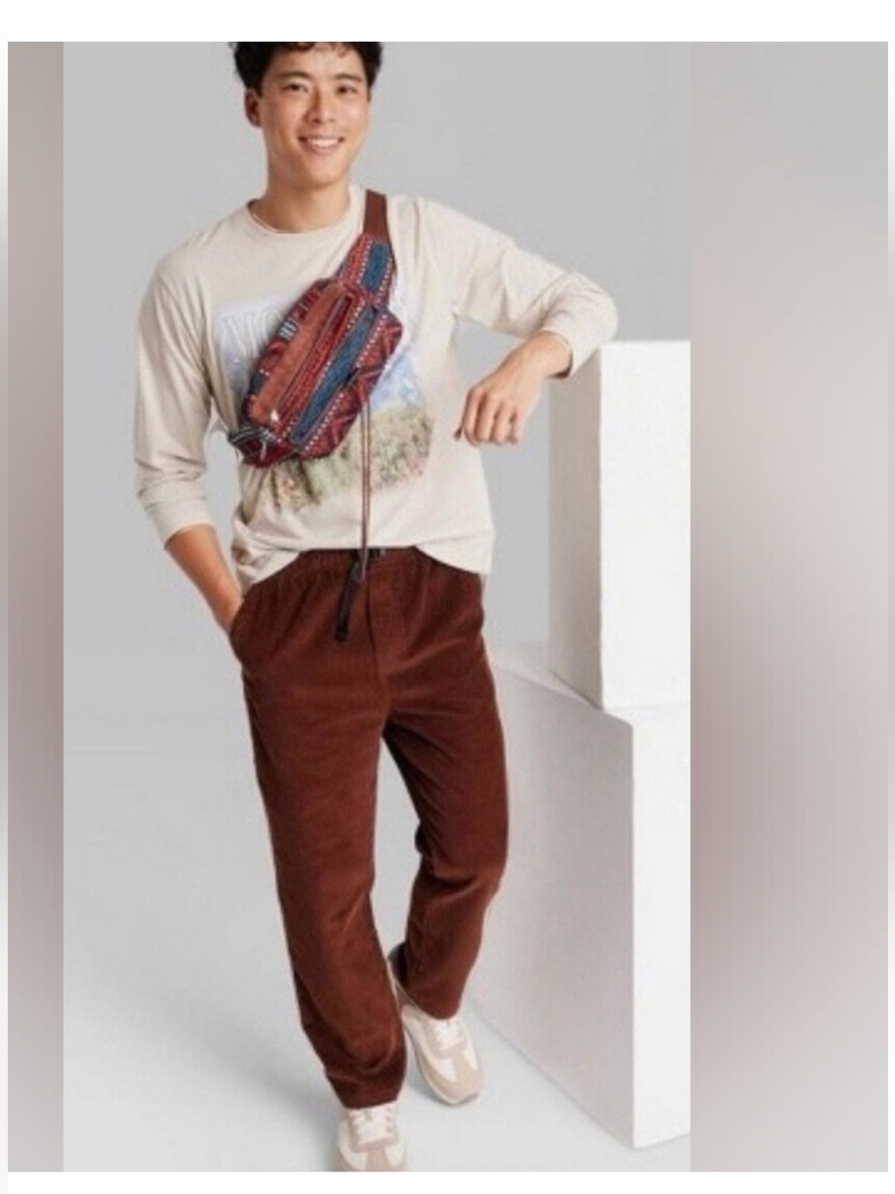 Men's Original Use Brown Corduroy Pants - Size S (Excellent Condition)